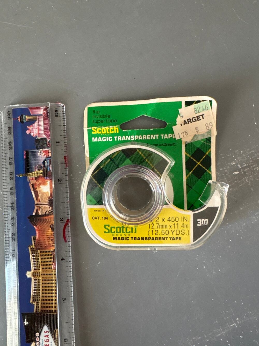 Vintage Scotch Magic Transparent Tape Dispenser Cat. 104 Plaid 3M NOS